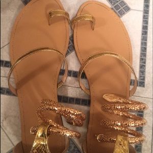 Gold snake cuff ankle wrap sandal
